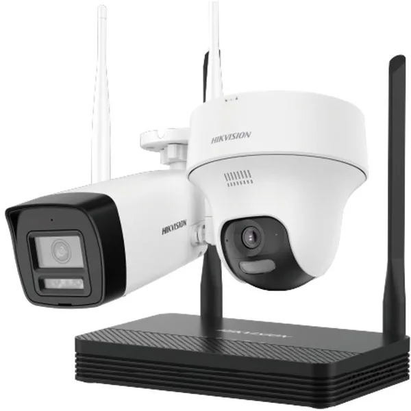 Kit 2 camere Wifi bullet si PTZ cu NVS HiLook IKS-2044BTH-PH/W, 4MP, lentila 2.8mm, IR 30m, lumina alba, microfon si difuzor, detectie miscare