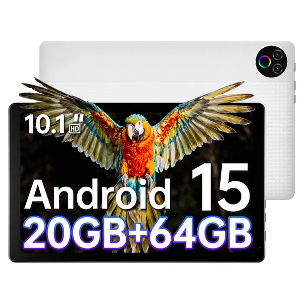 Tableta JENBIZZ, 10.1 inch, Procesor 5 nuclee, Android 15, 20GB RAM + 64GB ROM (extensibil 1TB), Ecran HD 800x1280, 5G WiFi, Bluetooth 5.4, 5000mAh, camera duala, Type-C, GMS, Alb