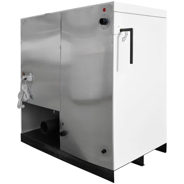 Centrala pe peleti Fornello Eco Energy 50 kW echipata cu automatizare afisaj digital arzator fonta curatare mecania a drumurilor de fum buncar peleti integrat 130 kg