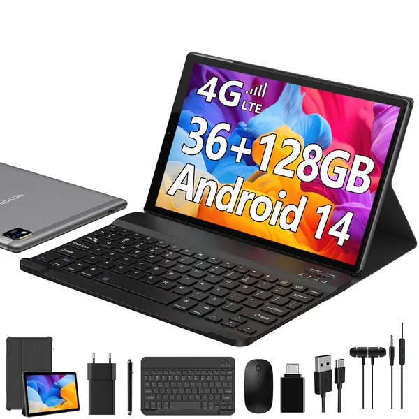 Tableta 10.1" YOTOPT, Octa-Core, 36(12+24)GB RAM, 128GB ROM, Android 14.0, 4G LTE/SIM/WIFI, 1280*800, 8000mAh, 8MP+5MP, Gri