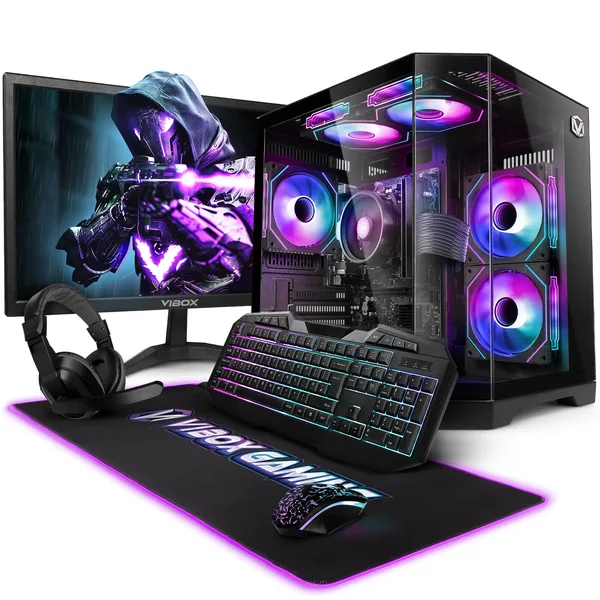 PC Gamer Vibox VI-206, Ryzen 3 3200G, 8 GB RAM, 480 GB SSD, Negru, 22 inch Monitor, Set complet