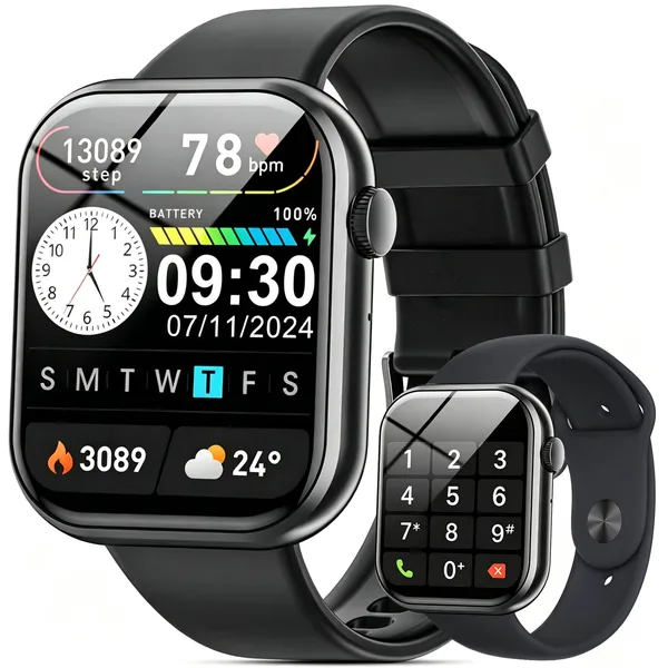 Ceas Smartwatch, Tearhv, Ecran de HD1,83 inch, Bluetooth Notificari apel/SMS/Social Media, Fitness Tracker, monitorizare somn, Rezistent la apa, Ritm cardiac, Mod de miscare, Pedometru, Compatibil cu iOS & Android, Limba Romana,2 bratari incluse, Negru