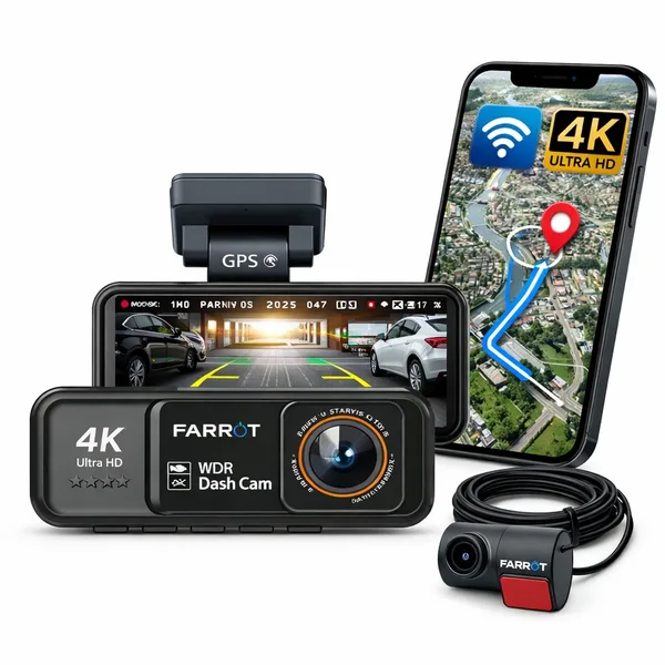Camera auto FARROT A8 4K UHD, Dual Cam fata + spate, GPS, WiFi, ADAS, Night Vision, Parking Mode, 170°