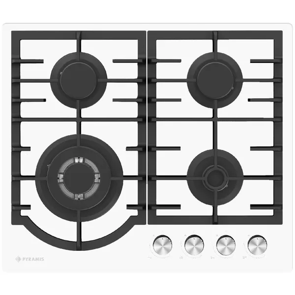 Plita Gaz 60PG 6512 White Glass Wok si Fonta