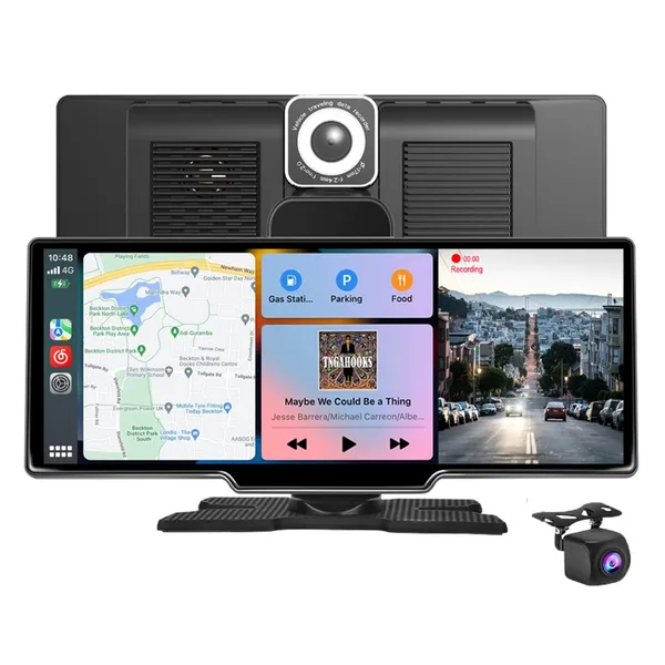 Navigatie auto multimedia MaGeCa C200, Apple CarPlay/Android Auto Wireless, Display tactil 10.26 inch, 2 camere-4K fata/1080P spate, Bluetooth, Mirror Link, USB, GPS/Siri, FM/AUX, Universala, Negru