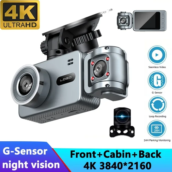 Camera auto DVR 3 camere 4K fata 720P interior 720P spate WiFi 2 inch