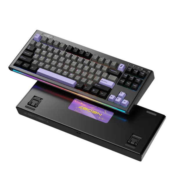 Tastatura Mecanica Gaming 1stPlayer NEO87 Midnight Violet, taste Lavender Switch, Iluminare RGB, wireless 2.4G, bluetooth