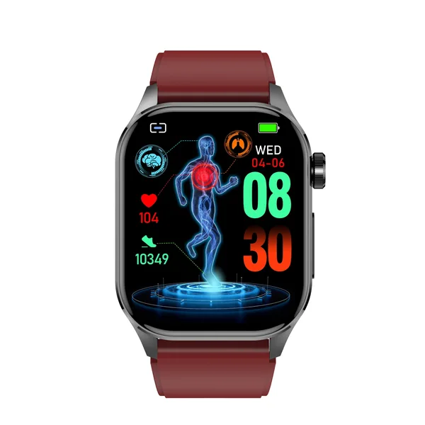 Ceas smartwatch pentru masurarea glicemiei fara intepare, Alhena®, Monitorizare ritm cardiac, Temperatura, EKG+PTT, Pulsul, Precizie glicemie SPO2 BP 24H, Monitorizare sanatate diabetici, ep03, Red
