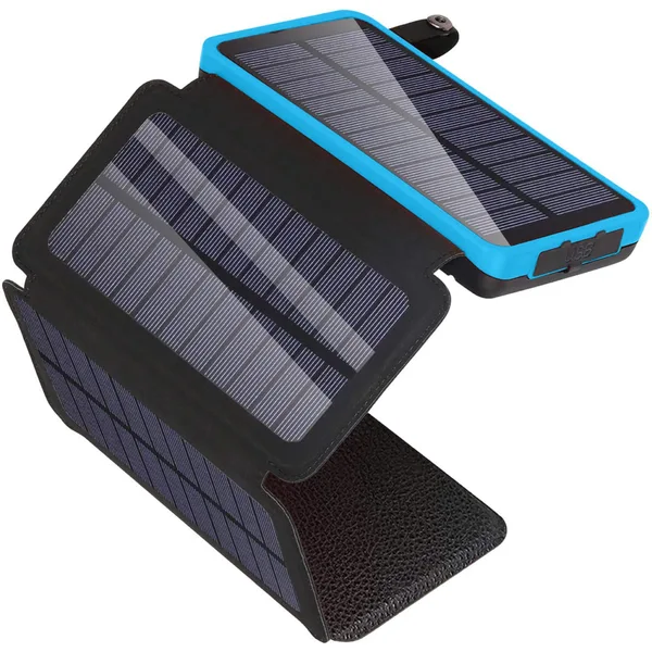 Baterie Externa Solara, Power Bank 20 000 mAh, Waterproof, 4 Panouri, Albastru