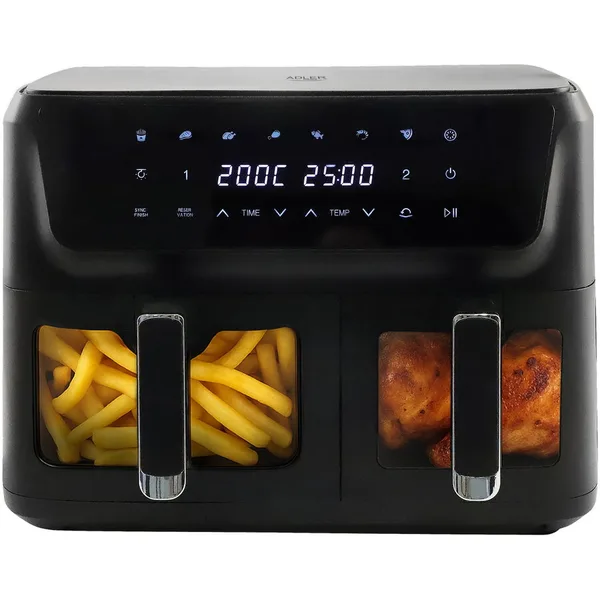 Friteuza cu Aer Cald Dubla AD 6324 Capacitate Totala 11L Timer 8 Programe Automate Putere 2700W  Negru