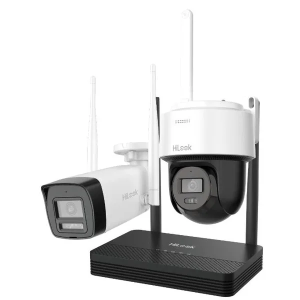 Kit 2 camere Wifi bullet + PT cu NVS HiLook IKS-2042BPH-PH/W, 2MP, lentila 2.8mm, IR 30m, lumina alba, detectie miscare