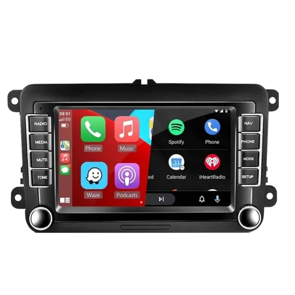 Navigatie Android 7inch, 4GB RAM 64GB ROM, Wireless CarPlay, Android Auto, GPS, WiFi, Bluetooth 5.0, Octa-Core, DSP, VW Passat B6/B7, Golf 5/6, Polo, Jetta, EOS, T5, Touran, Sharan, Caddy, Skoda Octavia 2, Superb, Seat Leon, Android 15, Plug&Play