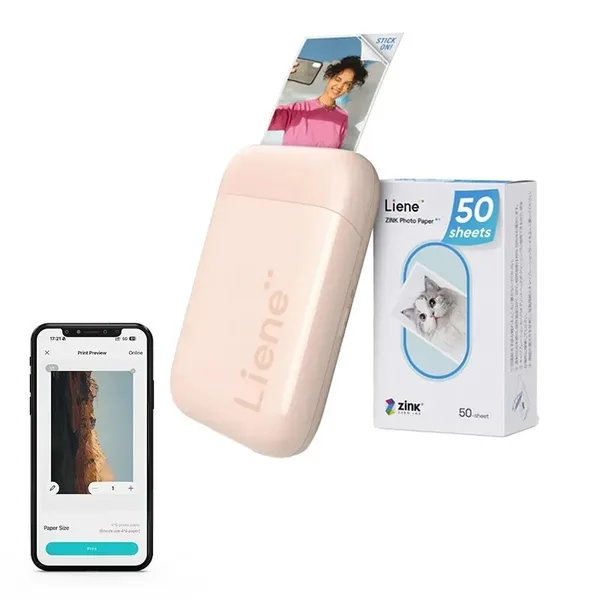 Imprimanta foto portabila LIENE Pearl, 2x3 inch, roz, tehnologie Zink, conectivitate Bluetooth