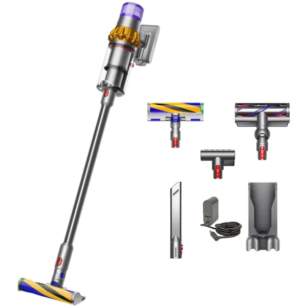 Aspirator vertical fara fir Dyson V15 Detect Absolute 2026, 660W, 0.76l, putere de aspirare 240 AW, autonomie pana la 60 min, galben/nichel