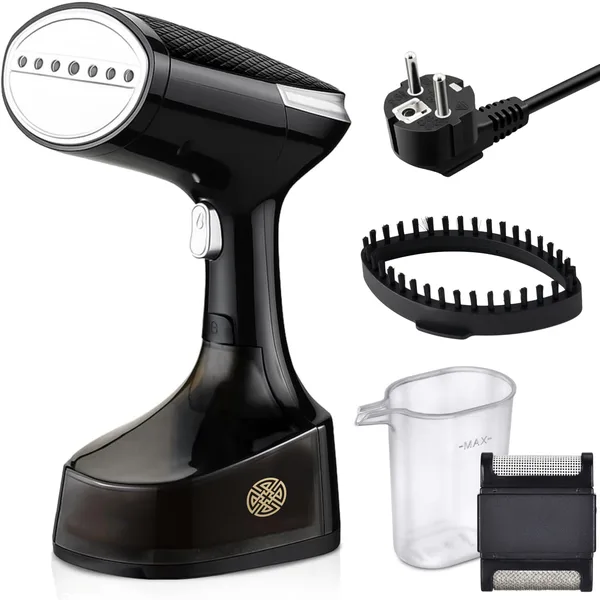 Aparat de Calcat Vertical cu Aburi POKKO, Fier de Calcat Portabil, Incalzire Rapida 25 Secunde, 1600W, Rezervor 350 ml, Design Compact si Ergonomic, Statie Calcat, 1x Rola de Scame si 1x Pahar Gradat incluse