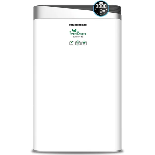 Purificator de aer Heinner HPA-488WIFI, CADR 488m³/h, 34~58m ², Control tactil cu display, Control WIFI, Telecomanda, Filtru HEPA H11, Generator ioni negativi, Senzor PM 2.5, Alb