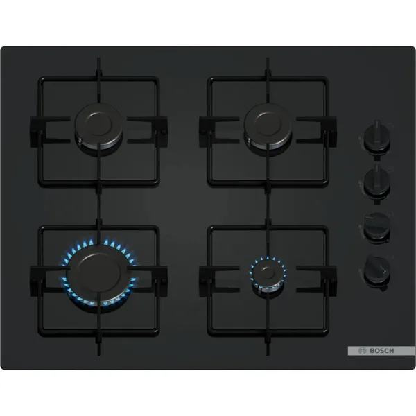 Plita incorporabila Bosch POP6B6K30, Gaz, 4 arzatoare, 60 cm, Oprire de siguranta, Negru