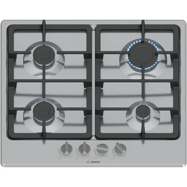 Plita incorporabila Bosch PGP6B5K90, Gaz, 4 arzatoare, Gratar fonta, 60 cm, Inox