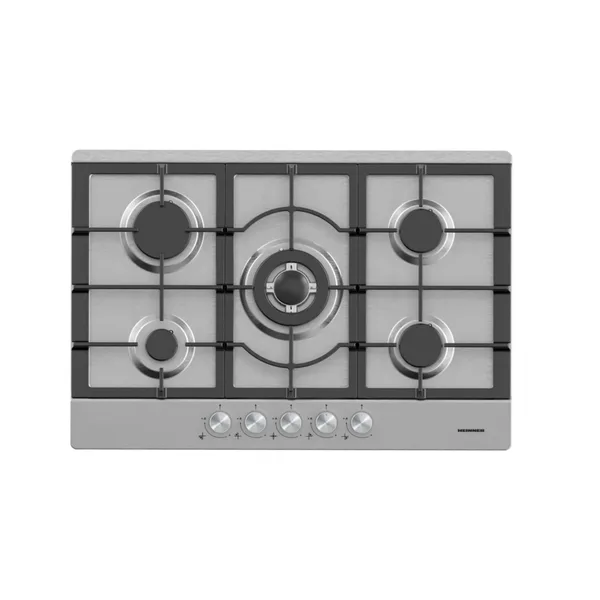 Plita Gaz HBH-M705IWFIX Incorporabila 5 Arzatoare Gratar Fonta Wok Aprindere Electrica Inox Argintiu